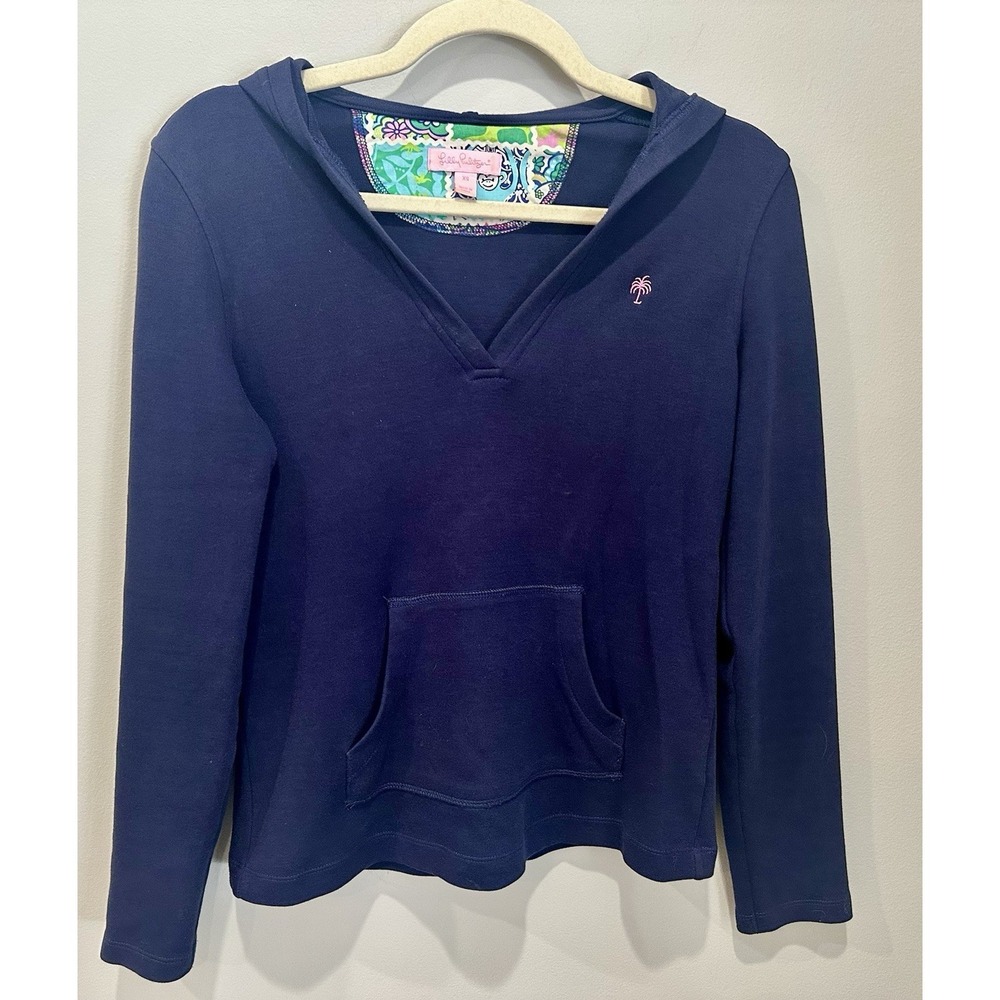 Lilly Pulitzer Womens Hooded Lounge Popover Hoodie Sweatshirt Blue Size Xsmall